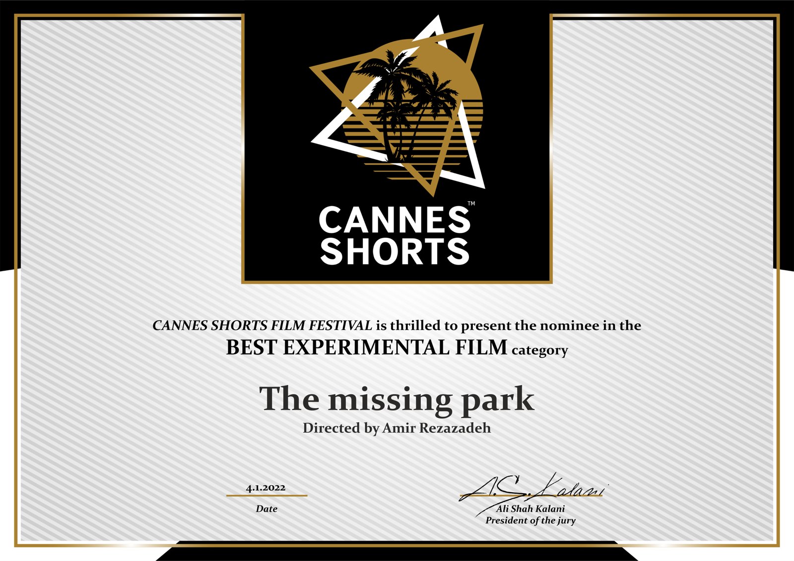 Cannes Shorts 2022 – nomineret, Best Experimental Film: The Missing Park