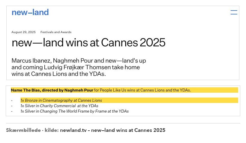 Cannes Lions 2025 – bronze, cinematografi: Name the Bias