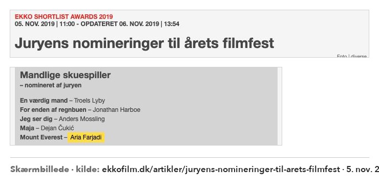 EKKO Shortlist Awards 2019 – nomineret, Bedste Mandlige Skuespiller
