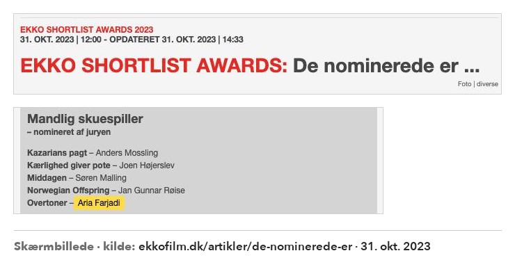 EKKO Shortlist Awards 2023 – nomineret, Bedste Mandlige Skuespiller